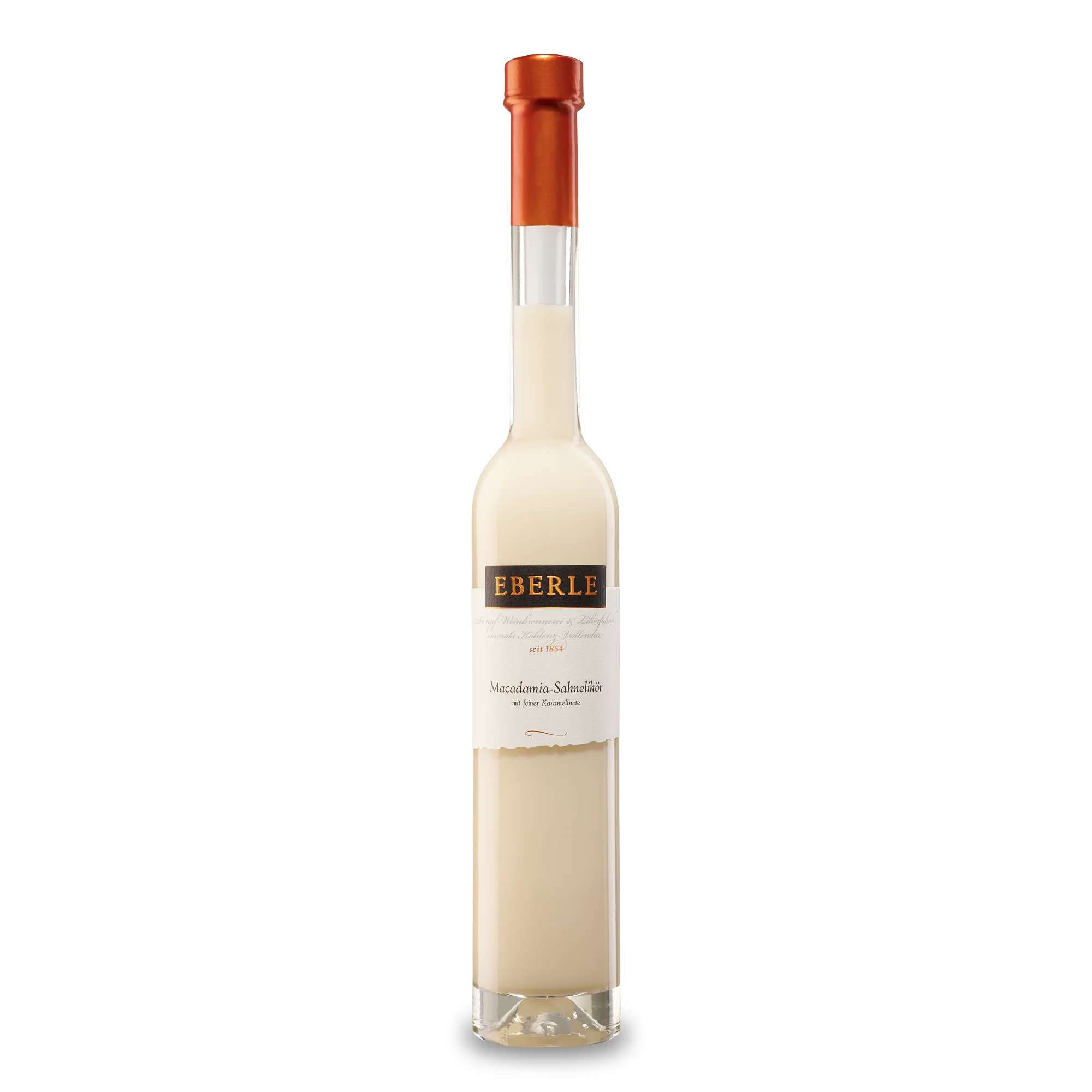 Macadamia Sahnelikör der Likörmanufaktur EBERLE aus Kröv an der Mosel in der 0,35L Flasche