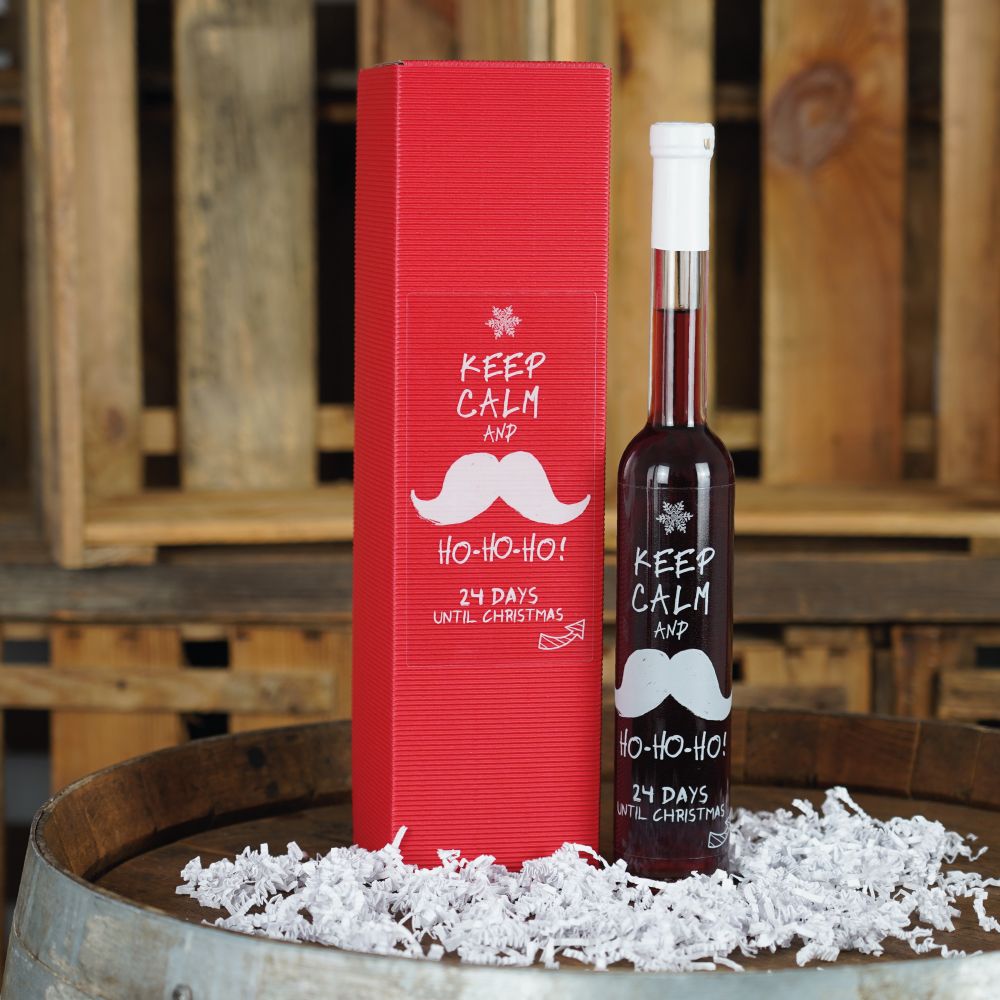 Flasche Eberle Granatapfel-Chili Likör in Adventskalender-Countdown-Flasche – fruchtig-scharfer Likör für die Vorweihnachtszeit