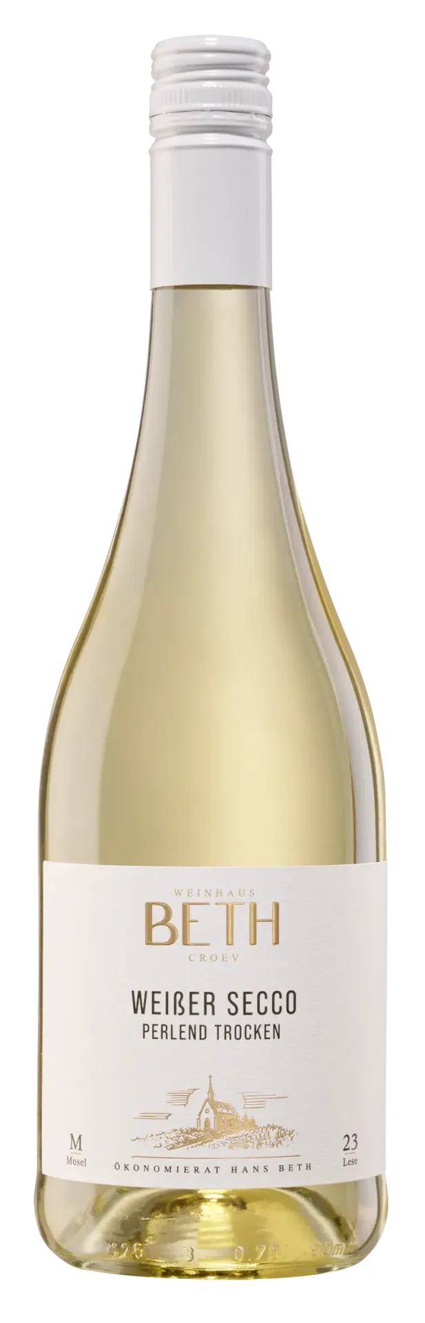 Flasche Weinhaus Beth Weißer Secco Trocken – spritziger Perlwein mit trockenem Charakter und eleganter Frische