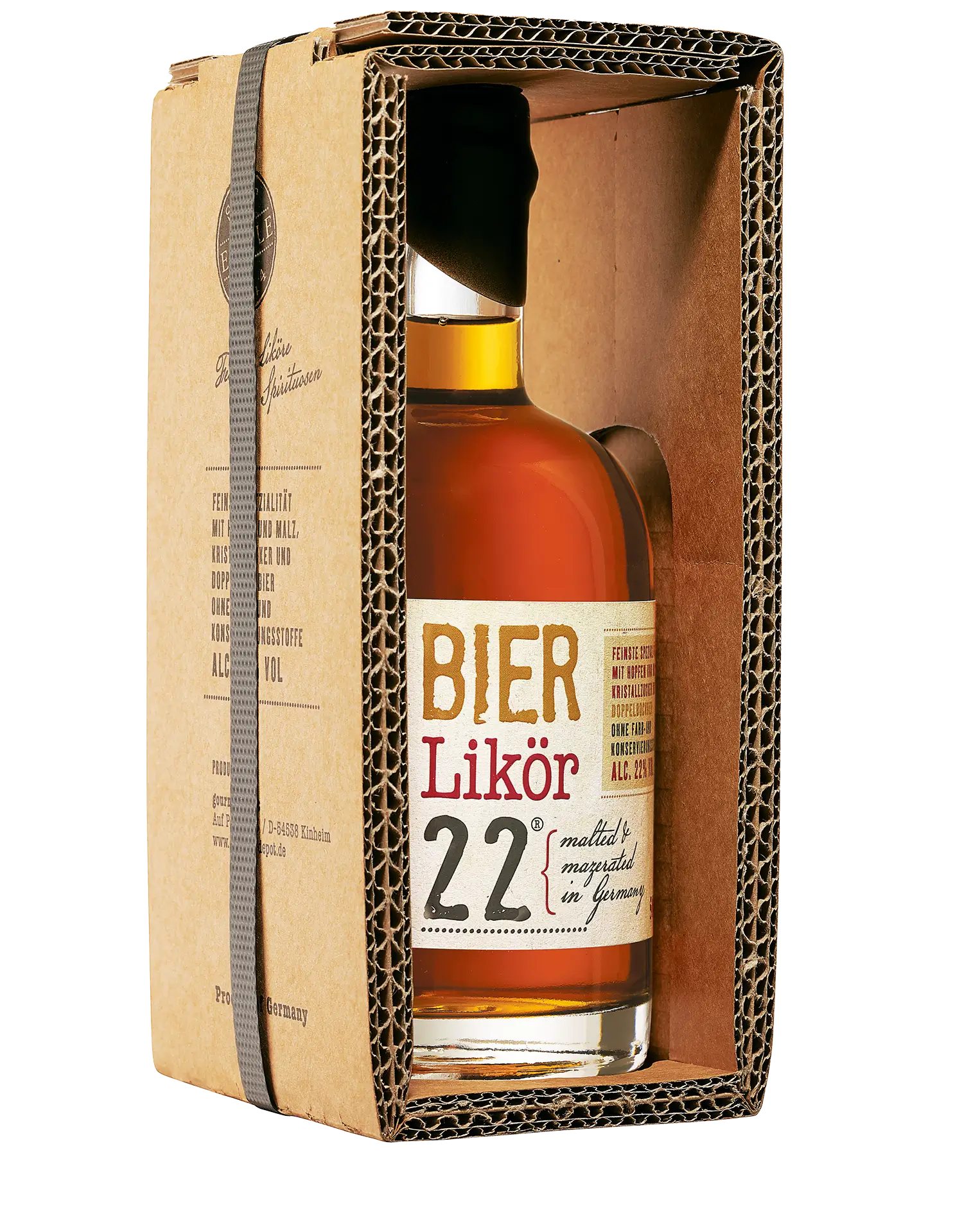 Flasche Eberle Bierlikör 22 % in edler Umverpackung – ideal als Geschenk für Bierliebhaber