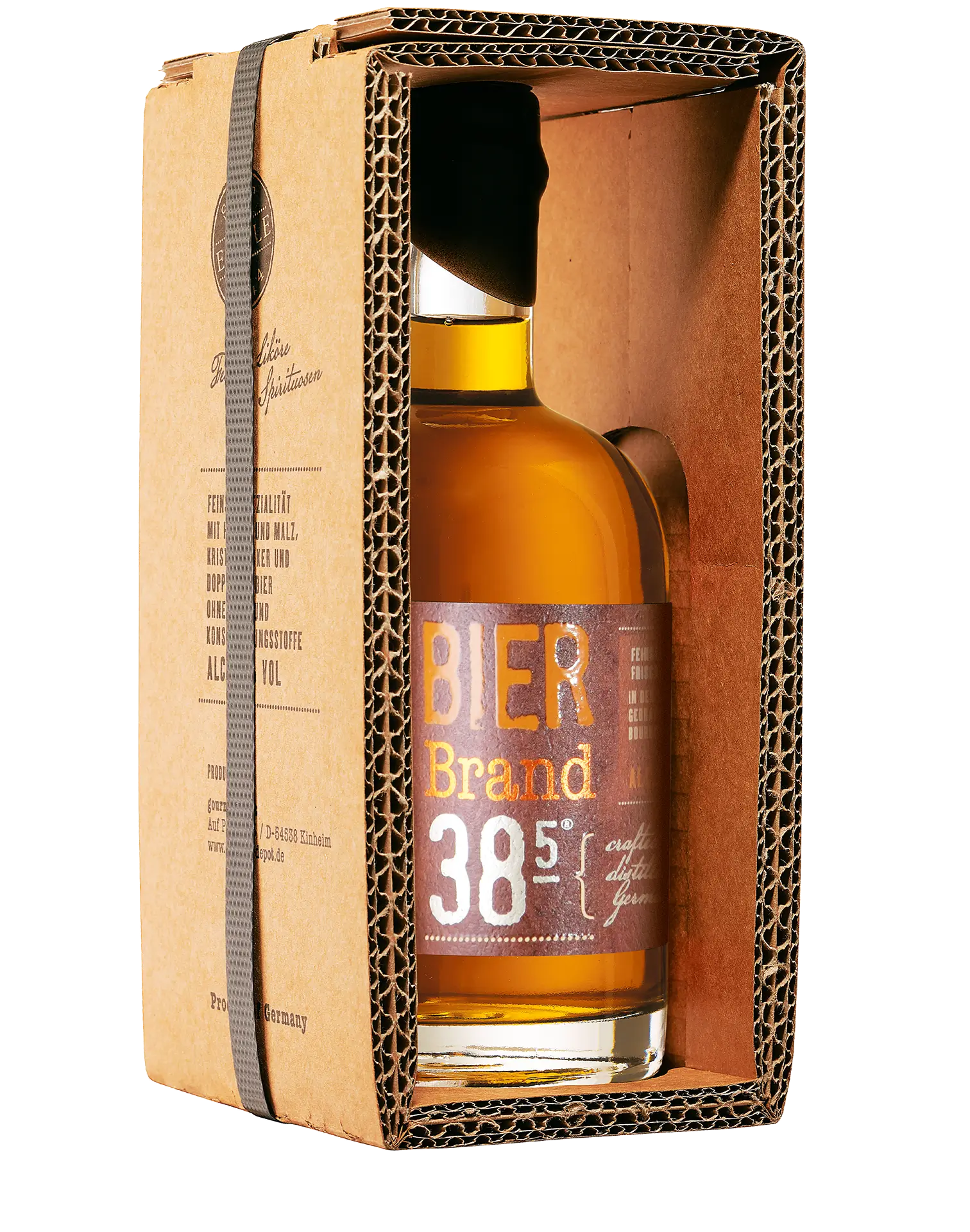 Flasche Bierbrand 38,5 % Vol. mit edler Umverpackung – ideal als Geschenk