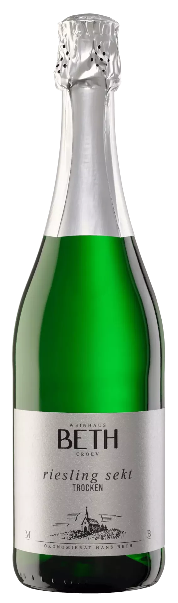 Flasche Weinhaus Beth Mosel Riesling Sekt Trocken – spritziger Rieslingsekt von der Mosel mit feiner Säure und eleganter Perlage