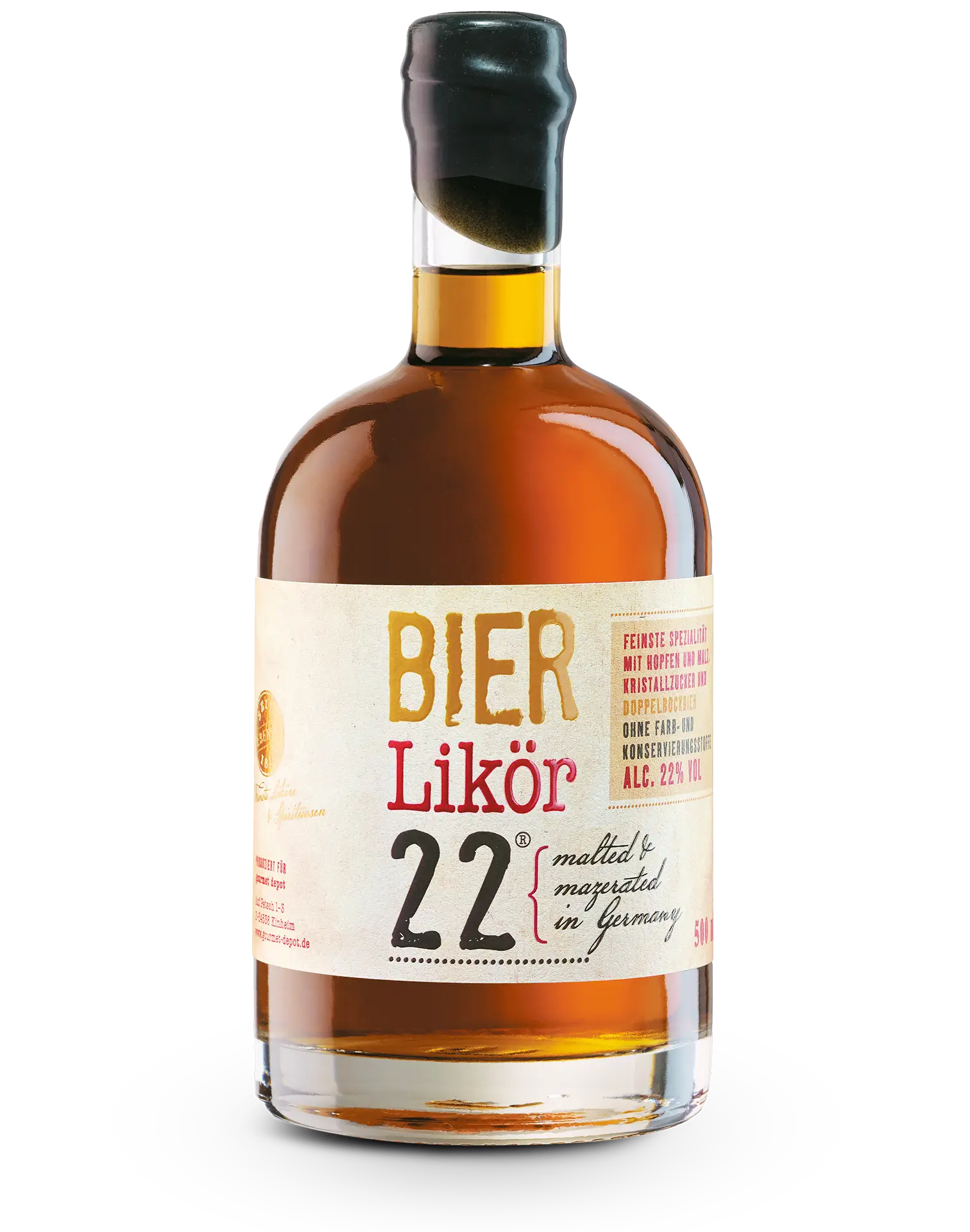 Flasche Eberle Bierlikör mit 22 Prozent Alkohol – cremiger, malziger Geschmack
