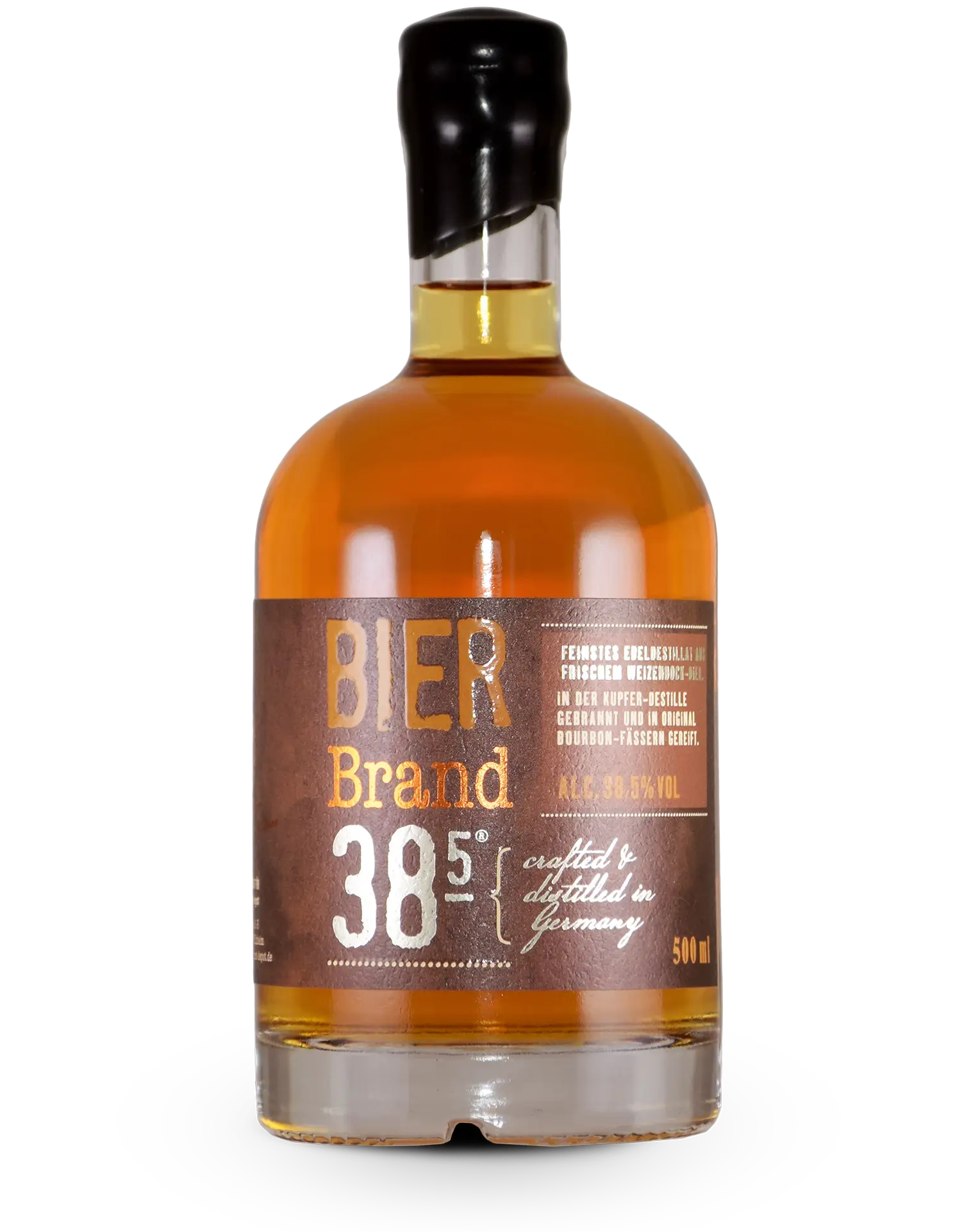 Flasche Eberle Bierbrand mit 38,5 % Vol. Alkohol – klare Spirituose aus Bier destilliert